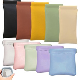 10Pcs Snap Closure Organizer Pouch, XingyLi No Zipper Leather Pocket Cosmetic Bags, Waterproof Portable Mini Makeup Bag, Self Closing Coin Purse Squeeze Travel Pouch for Headphones Jewelry Glasses