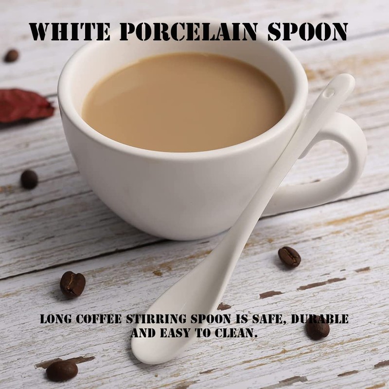 AKOAK 6.7" Ceramic Egg Spoon Set (5 Pieces), White Long-Handled