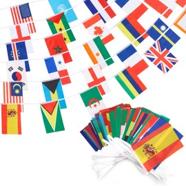100 banderas de países del mundo – banderines de 24 m, banderas del mundo para fiestas, decoración, deporte, eventos, festivales, celebración, 100 países, 23 cm x 13 cm