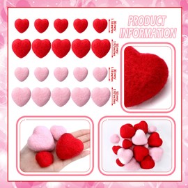 20 Pieces Valentine Felt Hearts 30 mm 50 mm Hearts for Crafts Felt Heart Garland Felted Vase Filler Beads Pom Pom Heart Shape Wool Balls Ornaments for Home Decor Garland Handcraft DIY(Pink, Red)