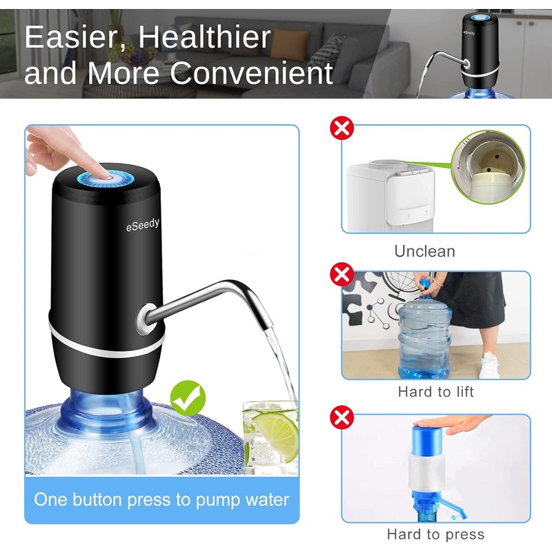 eSeedy Water Pump for 5 Gallon Bottle, USB Charging Automatic