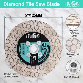 LEKOMESH 5 Inch/125MM Diamond Cutting Disc - Tile Saw Blade Cutting Wheel Double-Sided Diamond Discs for Cutting Grinding Porcelain Ceramic Tile Marble Granite,5/8"-11 Thread