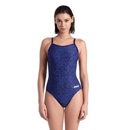 ARENA Women's Standard Performance Abstract Tiles Light Drop Back Swimsuit, Navy/Team Royal