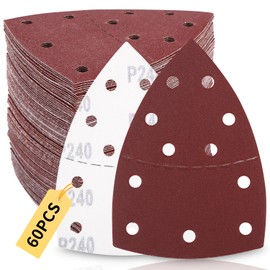Zaxiva Pack of 60 Sandpaper for Detail Sander with Mouse, Grit 40 60 80 120 180 240 Multi Sander for Sandpaper Triangle Sander for Sanding and Polishing, Sandpaper with Dust Cloth