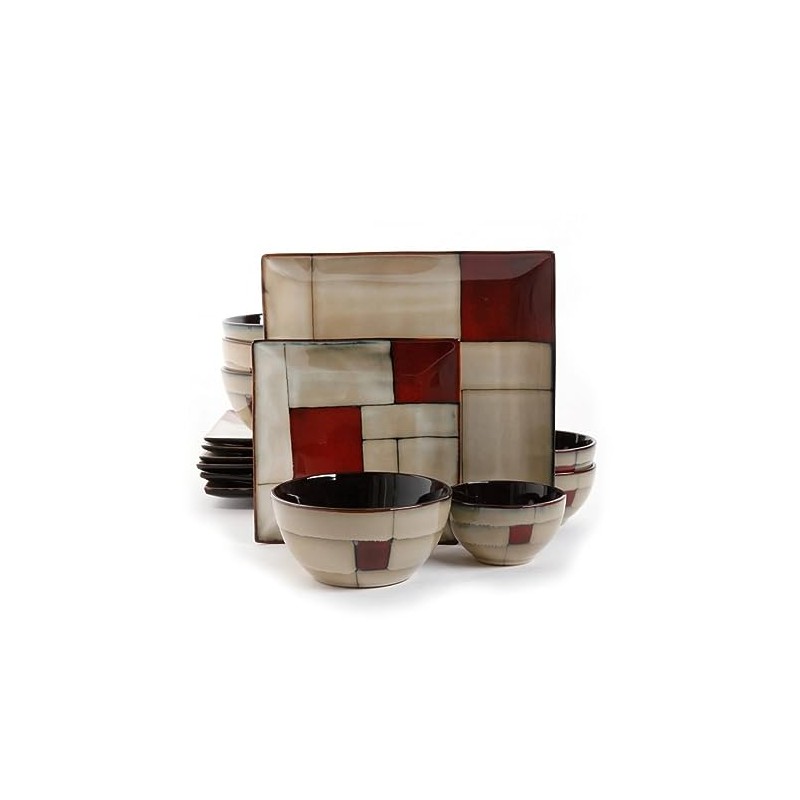 Gibson Elite Azeal 16 Piece Double Bowl Dinnerware Set, Taupe