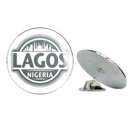 Lagos Nigeria Skyline Label Round Metal 0.75" Lapel Pin Hat Shirt Pin Tie Tack Pinback