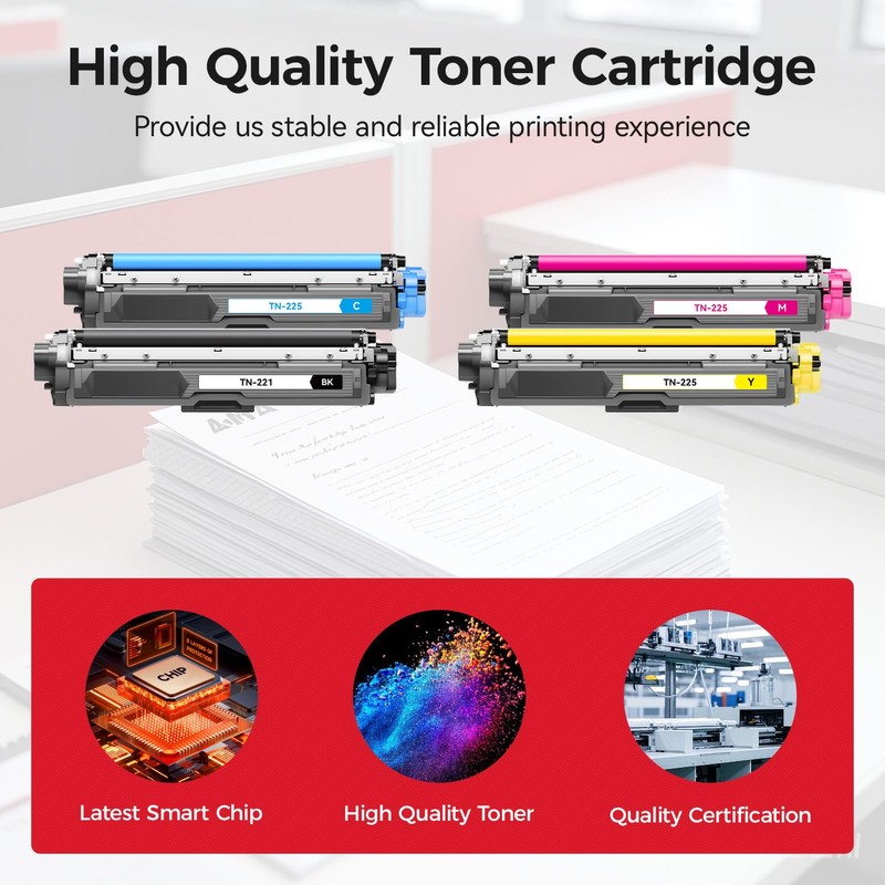 TN221 TN225 Toner Cartridge Set 4-Pack Replacement for Brother TN-221