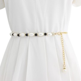 FAIRYGATE Belts with Chains Womens Long Belt Women Metal Hook Adjustment Waist Pearl Chain Decorative Dress Thin Sweet Dress Belts A3820