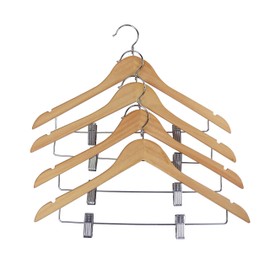 Proman Products Kascade Wooden Hanger with Notches and Chrome Clips in Natural, 50 pcs / box