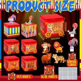 Ctosree 6 Pcs Vintage Circus Decorations Carnival Birthday Party Decorations 12 Inch Circus Boxes with Animal Cards Large Circus Box Blocks for Circus Carnival Party Holiday Celebration