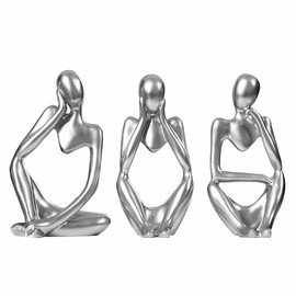 Silver Sculpture 3 Pcs Thinker Statue Set Abstract Sculptures Home Decor Modern Small Silver Statues Decor Accents for Bookshelf Coffee Table Shelf Desktop Office Decor Collectible Figurines Decor