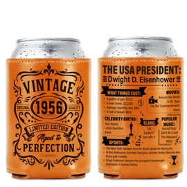 VISSTREE 70th Birthday Gifts for Him, 2 Pcs 1956 Leather Can Cooler Sleeves