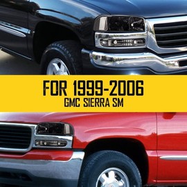 MARSFLUX Headlight Assembly Set Pair Compatible with 1999-2006 GMC Sierra, 2000-2006 Yukon, Headlamp Pair with Black Housing Black Smoke Lens (Driver and Passenger Side)