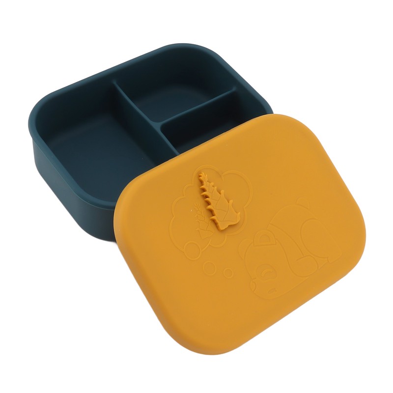 Silicone Bento Lunch Box Rectangle Leakproof 3 Compartment Divided Food