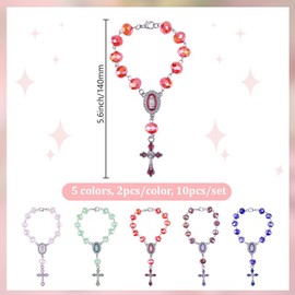 DELORIGIN 10pcs Easter Cross Rosary Bag Charm 5 Color Glass Beads Alloy Pendant Charms Cross Decor Hanging Ornament Rosary Bracelets Cute Keyring for Bag Rosary Necklace Keychain Wallet Handbag