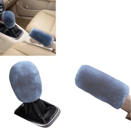 UGSHY 2 PCS Car Handbrake Gear Hood Combination, Warm Plush Winter Antifreeze Hand Gear Protective Cover, Multifunctional Universal Car Decorative Accessory, Suitable for Most Car Models (Grey)