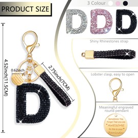 XGALBLA Black Initial Letter Keychain for Women with Rhinestone Bling Cute Backpack Car Key Accessories Lanyard(D)