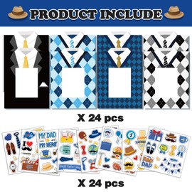 HABDJILTY 48 Pcs Happy Father's Day DIY Picture Frame Craft Kits Standing Paper Picture Frames with Fathers Day Stickers Paper Photo Frames for Kids Boys Girls Father's Day Party Decorations Gifts