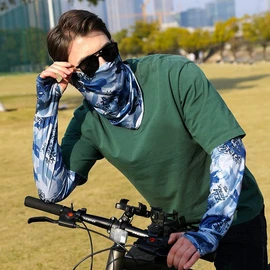 YAYUPLUS Men's Arm Cover, Face Cover Set, Cooling Sensation, UV Protection, Sweat Absorbent, Quick Drying, Sunscreen, Baseball, Driving, Fishing, Golf, Bicycle, Lightweight, Neck Guard, Face Guard