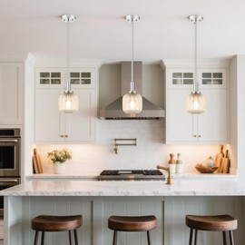 Osimir Brushed Nickel Pendant Lights Kitchen Island, 1-Light 5.9" Modern Glass Pendant Light with Clear Glass and Rods, Mini Hanging Lighting for Kitchen Sink Bathroom Bedroom, OS-YQ7749-1PBN