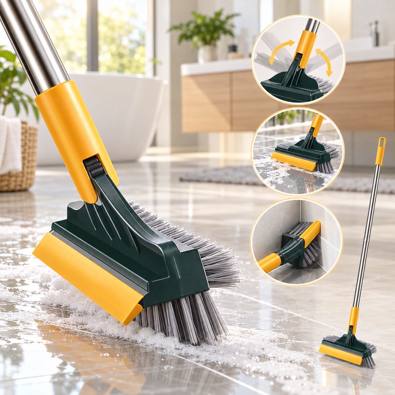 3-in-1 Floor Scrub Brush with Extra-Stiff Bristles – 40.55" Long