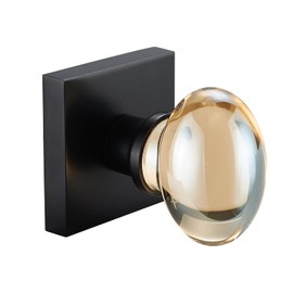dairazan Champagne-Gold Oval-Glass Door Knobs - Interior Passage Premium Crystal Door Handles, Square Rosette Matte Black Finished(Passage)