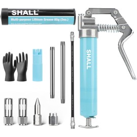 SHALL Mini Grease Gun Kit (3.52OZ, 3000PSI) with Accessories: 2x 4-Jaw Couplers, Sharp Nozzle, Extension Adapter, 3OZ Grease, Reinforced Glove & Cleaner