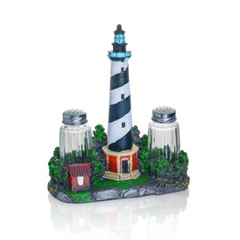 Vintage Farmhouse Salt And Pepper Shakers Set - Salt And Pepper Dispenser with Resin Lighthouse Figurine And Statues Holder - Perfect Kitchen DéCor with Glass Spice Jars