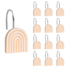 Sunlit Mid Century Modern Arch Decorative Shower Curtain Hooks, Farmhouse Geometric Pale Peach Shower Curtain Rings for Bathroom, Resin, Boho Shower Curtain Hangers Home Decor