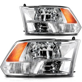LBRST Headlight Assembly for Dodge for Ram 1500 2009-2010 for Dodge for Ram 2500 2010 for Dodge Chrome Housing Amber Reflector Clear Lens Driver and Passenger Side Headlamp