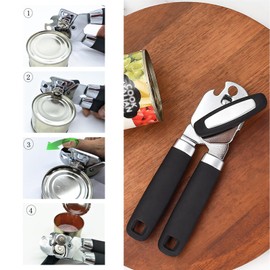 Can Opener, 3-in-1 Can Opener, Stainless Steel Can Opener, Seniors Can Opener, Without Sharp Edges, Can Opener with Comfortable Handle, Non-Slip Handle, Ergonomic and Large Rotary Knob