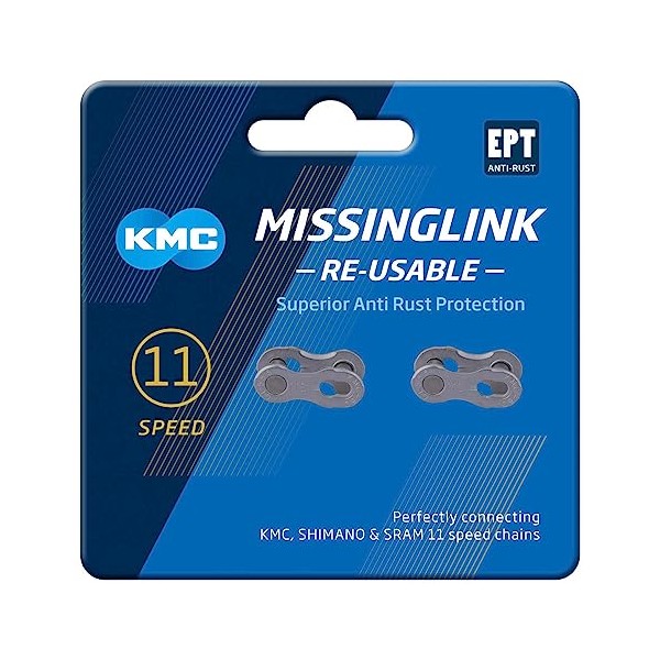 KMC 11 Speed EPT Re-Usable MissingLink, Dark Silver, 2 Pairs