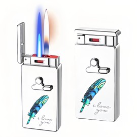 NINSI Smart Butane Torch Lighter, 5 Ignition Methods, Voice Controlled Dual Flame Lighter with Jet Blue Flame and Open Flame Options, Windproof Refillable Lighters (Without Gas) (Feather)