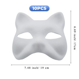 10pcs Cat Masks Therian Masks made of White Paper for DIY Painting