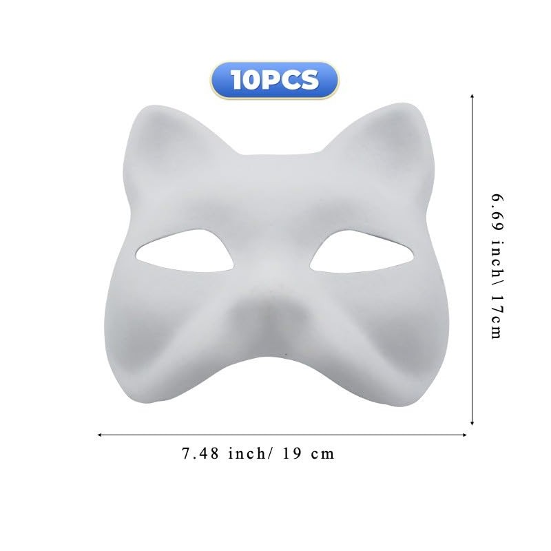 10pcs Cat Masks Therian Masks made of White Paper for