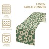 Boho 70s Flower Table Runner, Abstract Groovy Retro Sage Green