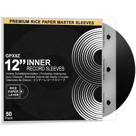 GPXIIZ Record Inner Sleeves 12 Inches, Pack of 50 LP Protective Covers, Master Record Sleeves Made of 3-Layer HDPE + Rice Paper, Antistatic Vinyl Sleeves Made of Rice Paper, for 12 Inch Vinyl Inner