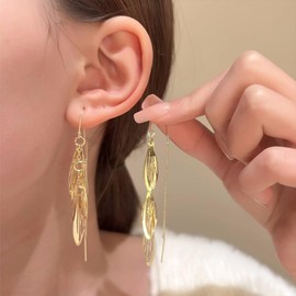 Iaceble Long Ear Threader Earrings Gold Wing Threader Earrings Dragonfly Wing Dangle Drop Earrings Boho Wing Threader Chain Earrings Jewelry for Women
