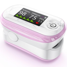 Alecaremed Alecaremed Pulse Oximeter, 4 Color OLED Display Oxygen Monitor Fingertip with 20  Memory, Blood Oxygen Saturation Monitor (SpO2), Alarm & Brightness Adjustable, Batteries & Lanyard (Pink)