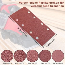 Qwrqwr Schleifpapier Set Klett 8 Löcher 50 Stück Schleifblatt 40/60/80/120/240 Körnung Rechteckiges Schleifpad für Schwingschleifer Holz Metall