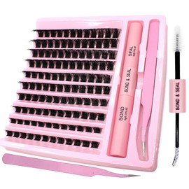 GGOKOK 120Pcs Lashes Extension Kit Eyelash Extension Kit 8-16mm Fluffy Lash Clusters Individual Eyelashes Kit with Lash Bond and Seal, Lash Applicator, DIY Lashes Extension(D03-Kit-8-16mm)