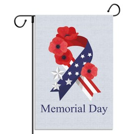 Linen Memorial Day Garden Flag Stars and Stripes Corn Poppy Patriotic Vertical Double Sized Yard Outdoor Decoration