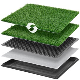 LOOBANI Dog Grass Pad with Tray - Dog Litter Box with 2 Artificial Grass Pads +​Highly Absorbent Puppy Pad- Potty Tray for Balcony Apartment Indoor Outdoor Use - 20x30 Inch