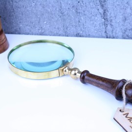 Antique Look 4" Magnifying Glass Brass & Wooden Handle