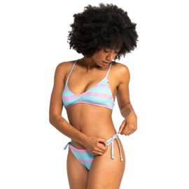 Quiksilver Uni Clickity Clack - Tie Back Bikini Top for Women - Bikini Top to Knot Back - Women - Blue, Marine Blue Heritage Stripe 32, S