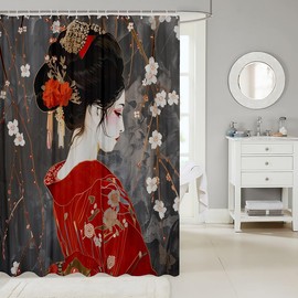 Loussiesd Bathroom Japan Geisha Shower Curtain 180 x 200 cm for Stands Cherry Blossom Couch Blanket Japanese Style Shower Curtain Textile Japanese Tradition Aesthetic Shower Curtain