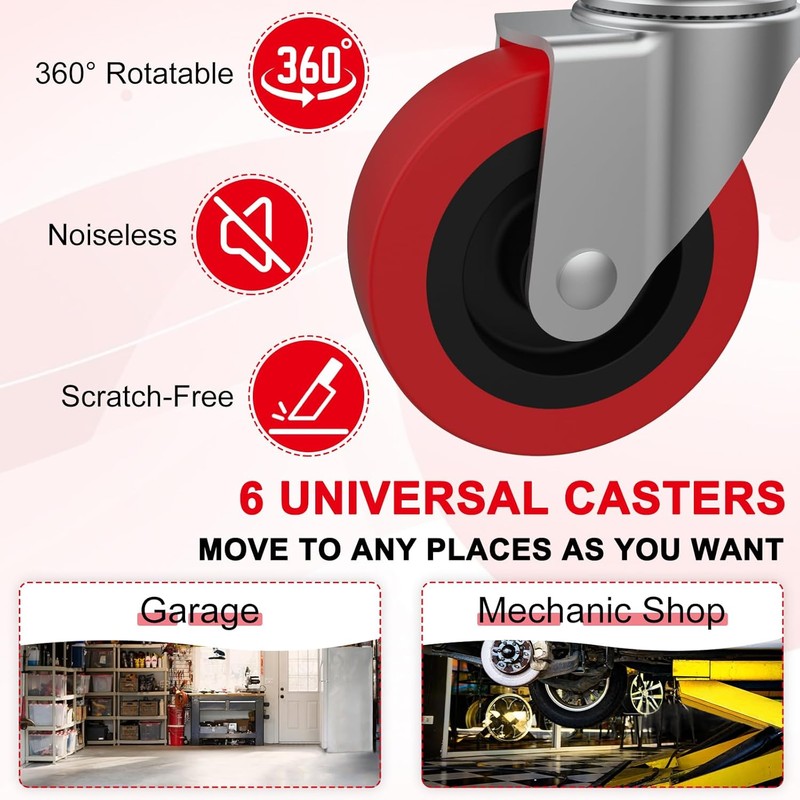 Mysit 2.5 inch Creeper Wheels Heavy-Duty M8 Threaded Swivel Caster