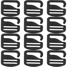 LUORNG G Hook 12PCS 26mm / 1inch Black G-Hook Wave Buckles Backpack Strap Belt Hardware Outdoor Webbing Buckle Clips Adjustable Buckles for Backpack Luggage Strap Webbing, Black, 35mm