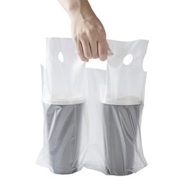 Restaurantware Bag Tek Plastic Drink Carriers 100 Double Cup Plastic Bags For Cups - Disposable With Handles Clear Plastic Drink Delivery Bags For Delivery Coffee Tea Juice