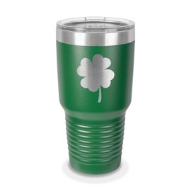 4 Leaf CLover 30 oz Laser Engraved Polar Camel Stainless Steel Vacuum Insulated Tumbler w/Clear Lid lucky irish - Customizable - Green